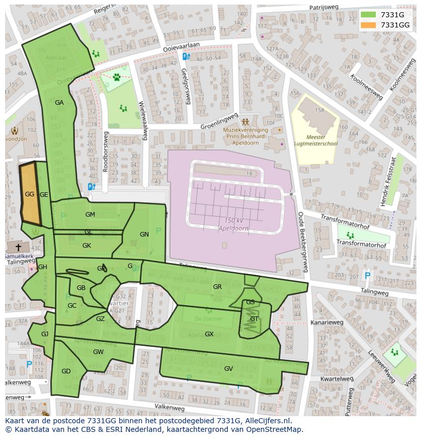 Afbeelding van het postcodegebied 7331 GG op de kaart.
