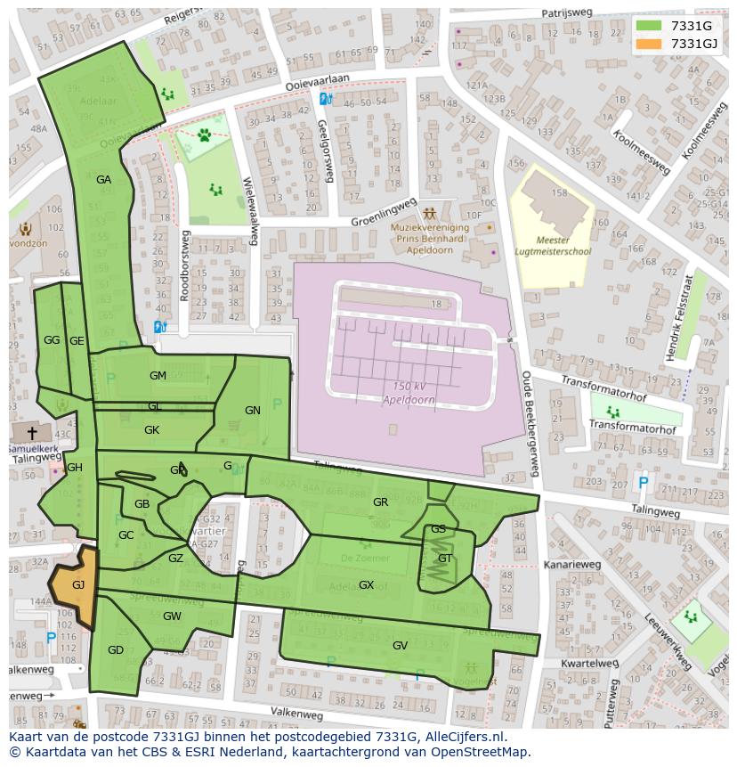 Afbeelding van het postcodegebied 7331 GJ op de kaart.