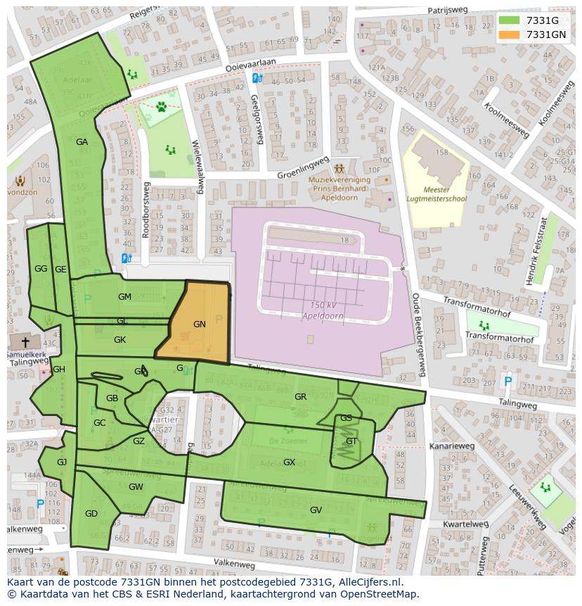 Afbeelding van het postcodegebied 7331 GN op de kaart.