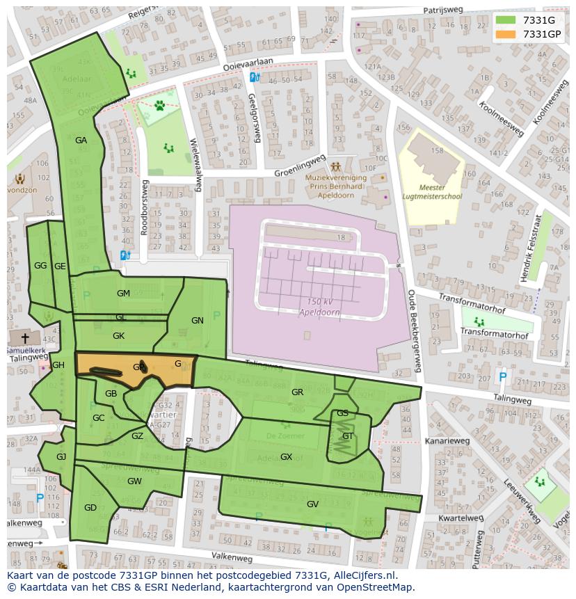 Afbeelding van het postcodegebied 7331 GP op de kaart.