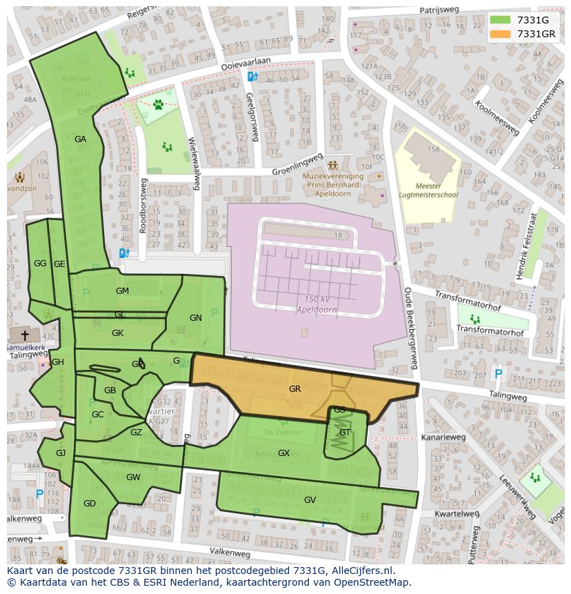 Afbeelding van het postcodegebied 7331 GR op de kaart.