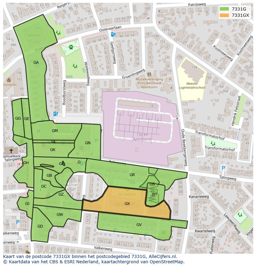 Afbeelding van het postcodegebied 7331 GX op de kaart.