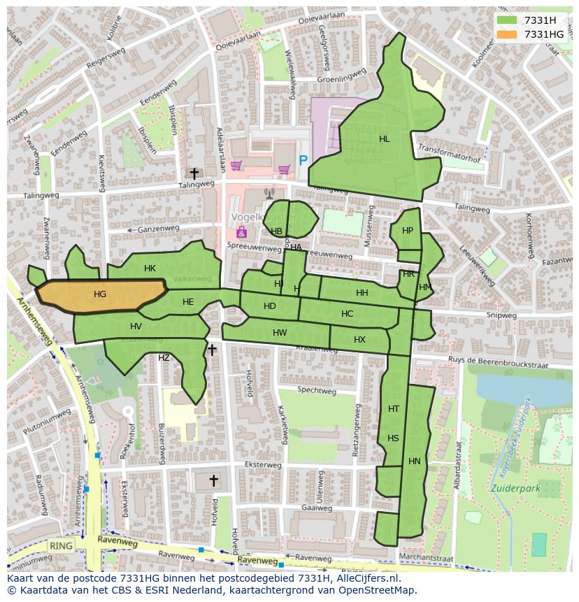 Afbeelding van het postcodegebied 7331 HG op de kaart.