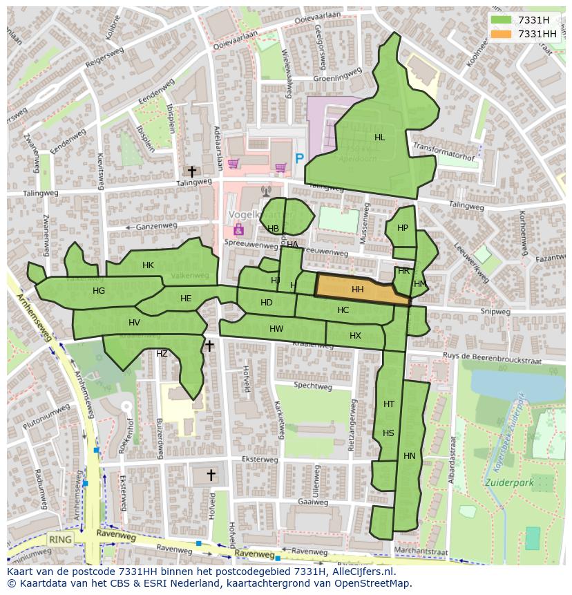 Afbeelding van het postcodegebied 7331 HH op de kaart.