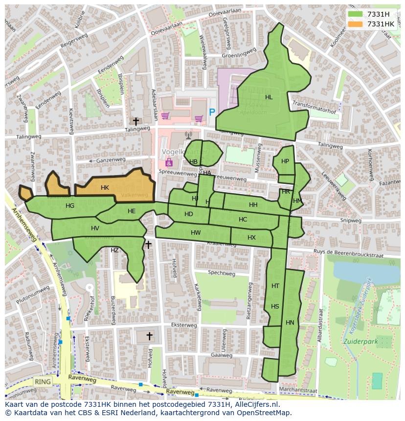 Afbeelding van het postcodegebied 7331 HK op de kaart.