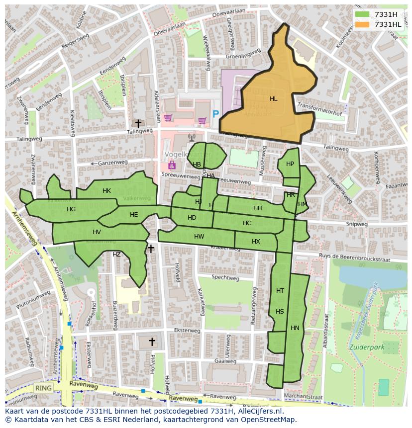 Afbeelding van het postcodegebied 7331 HL op de kaart.