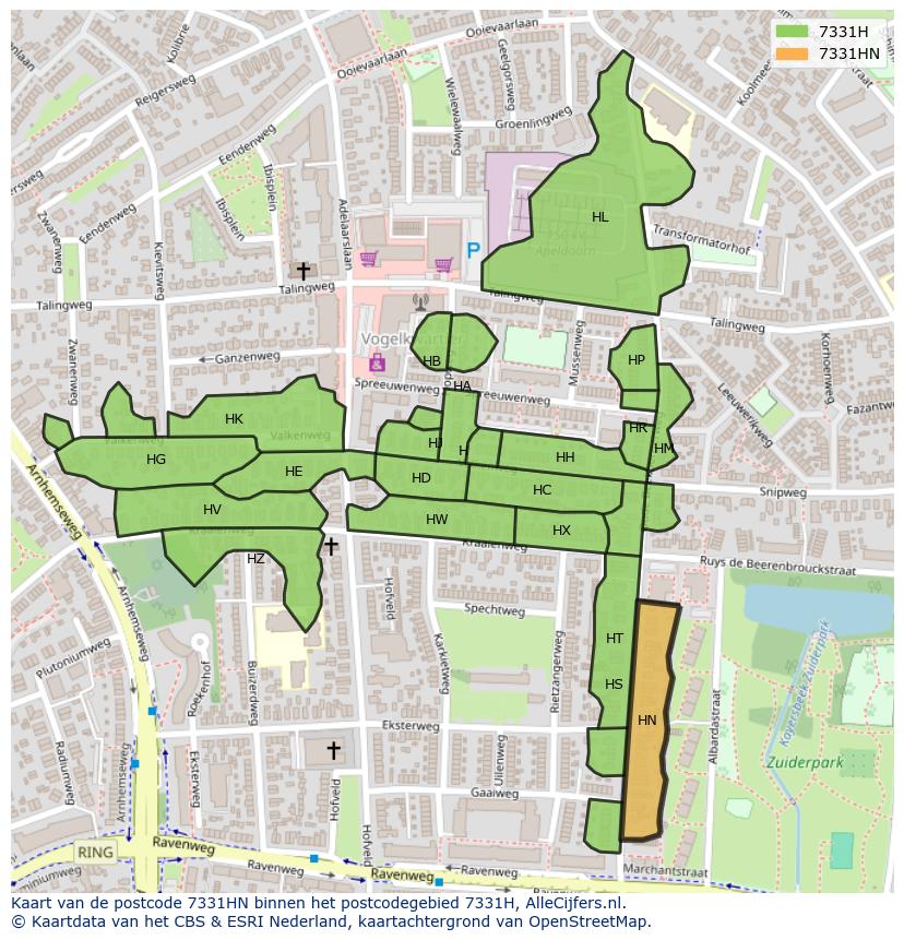 Afbeelding van het postcodegebied 7331 HN op de kaart.