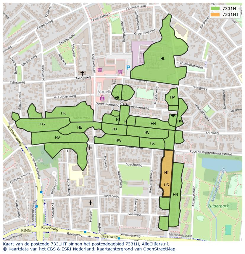 Afbeelding van het postcodegebied 7331 HT op de kaart.