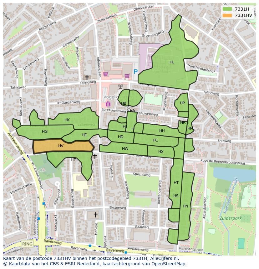 Afbeelding van het postcodegebied 7331 HV op de kaart.