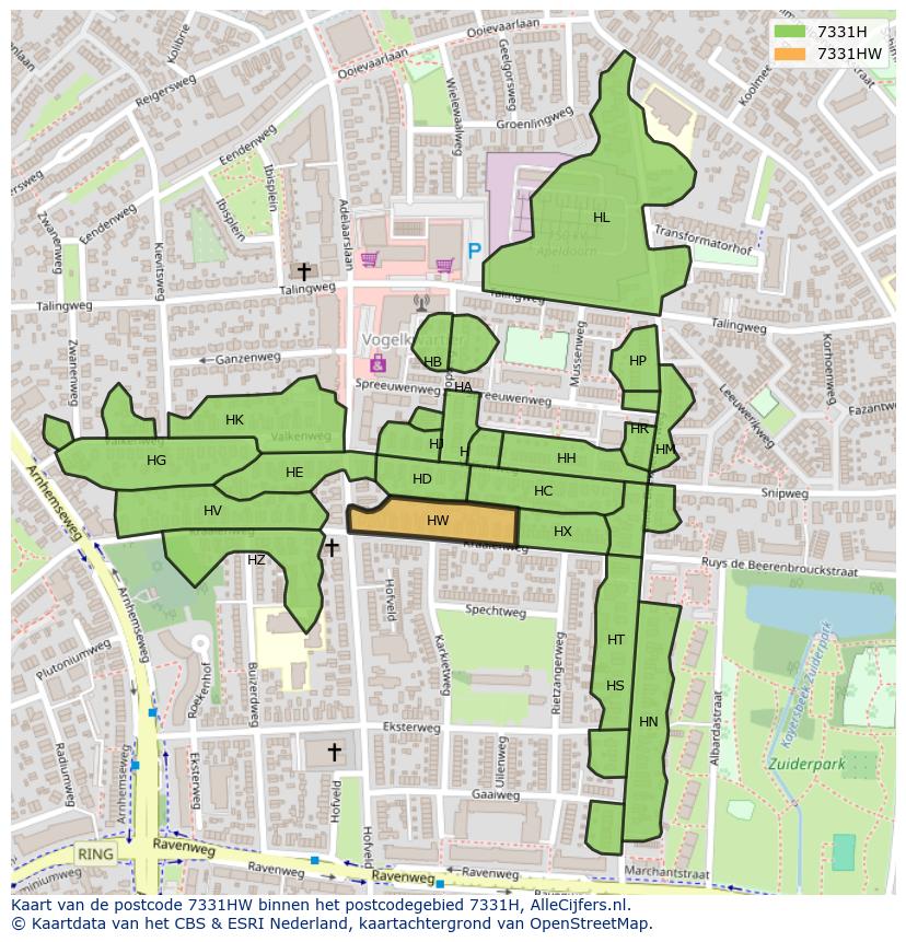 Afbeelding van het postcodegebied 7331 HW op de kaart.