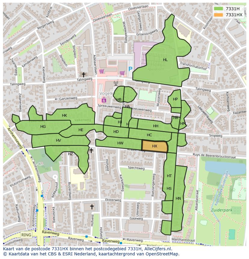 Afbeelding van het postcodegebied 7331 HX op de kaart.