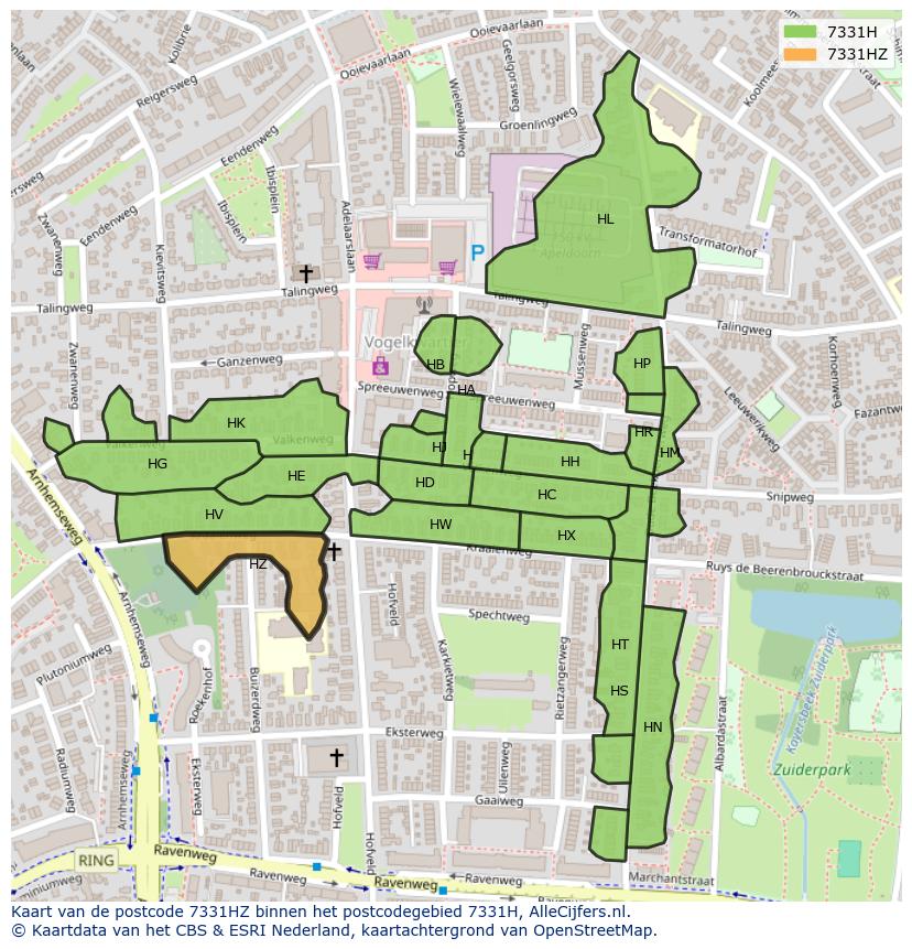 Afbeelding van het postcodegebied 7331 HZ op de kaart.