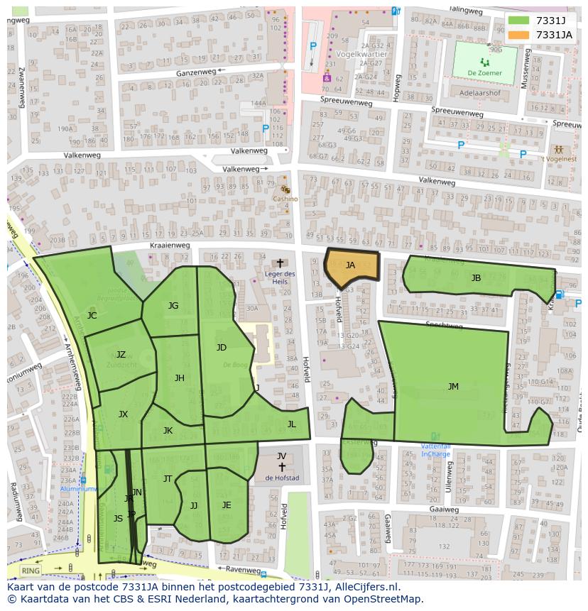 Afbeelding van het postcodegebied 7331 JA op de kaart.