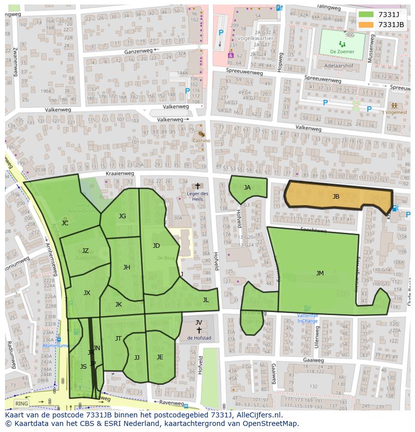 Afbeelding van het postcodegebied 7331 JB op de kaart.