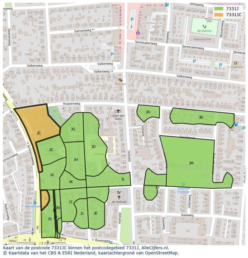 Afbeelding van het postcodegebied 7331 JC op de kaart.
