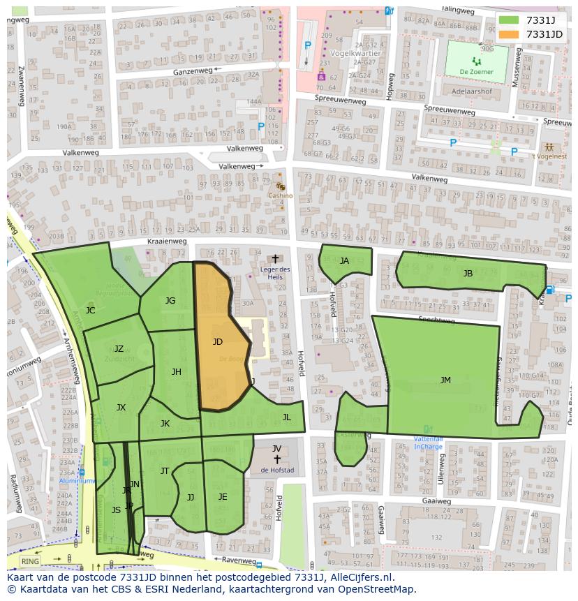 Afbeelding van het postcodegebied 7331 JD op de kaart.