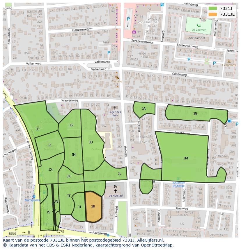 Afbeelding van het postcodegebied 7331 JE op de kaart.