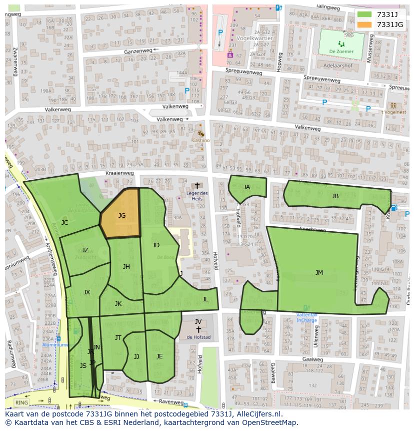 Afbeelding van het postcodegebied 7331 JG op de kaart.