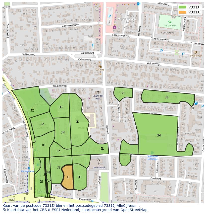 Afbeelding van het postcodegebied 7331 JJ op de kaart.
