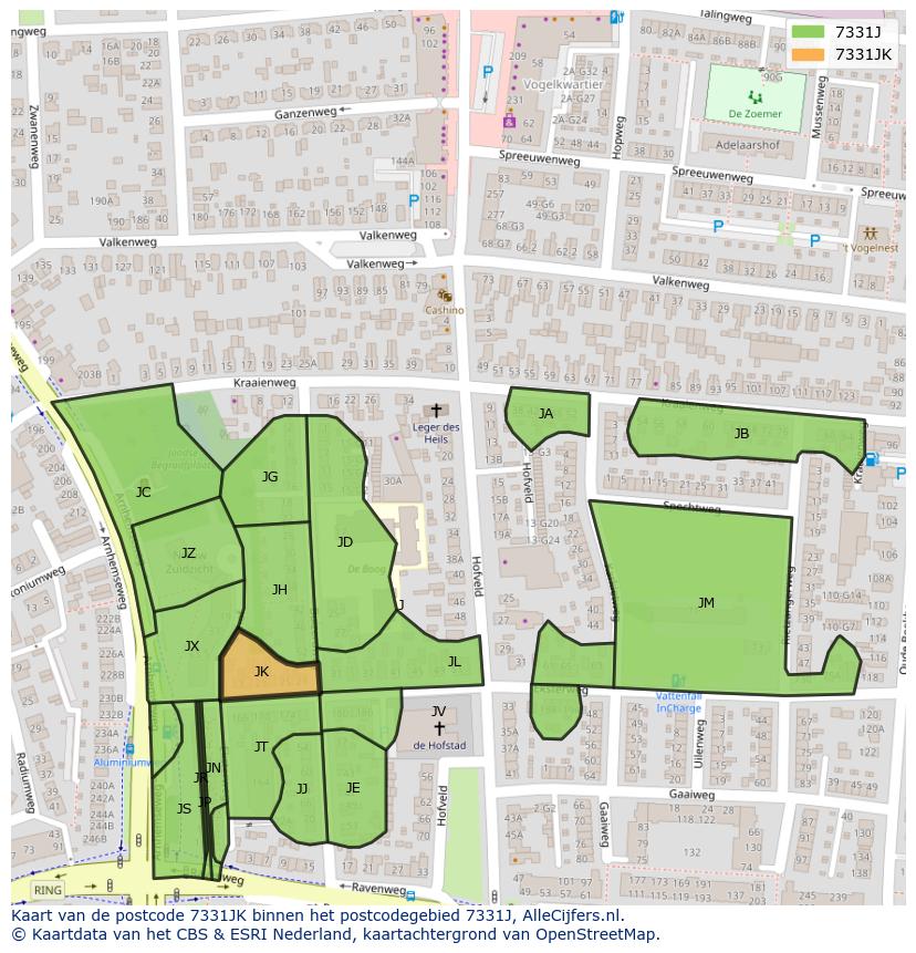 Afbeelding van het postcodegebied 7331 JK op de kaart.