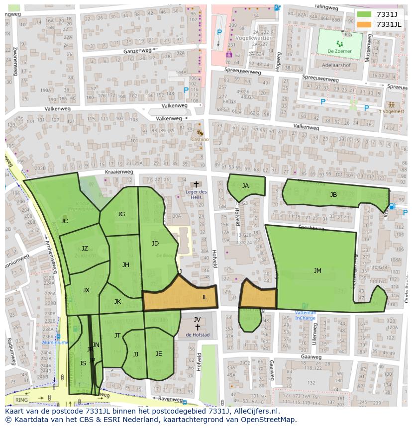 Afbeelding van het postcodegebied 7331 JL op de kaart.
