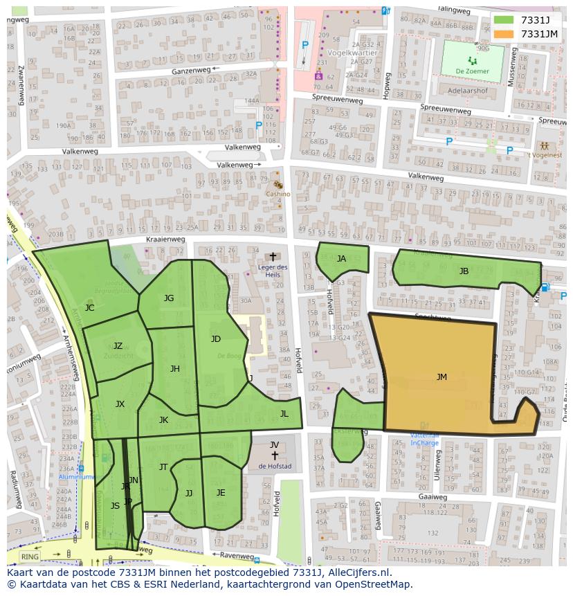 Afbeelding van het postcodegebied 7331 JM op de kaart.