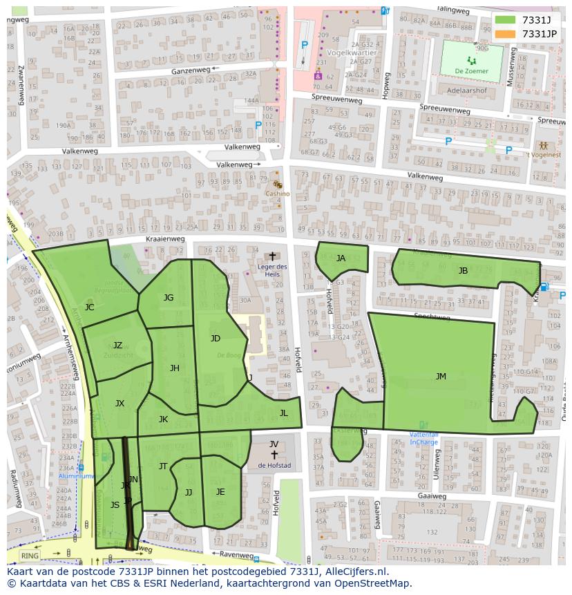 Afbeelding van het postcodegebied 7331 JP op de kaart.
