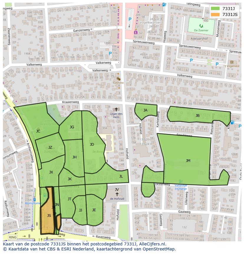 Afbeelding van het postcodegebied 7331 JS op de kaart.