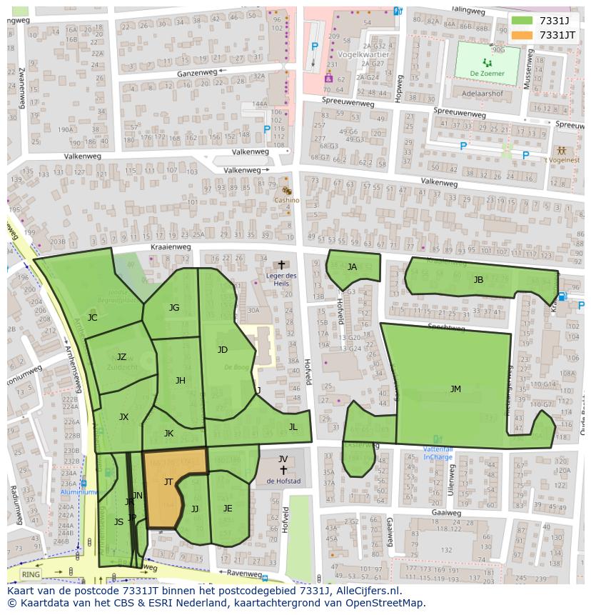Afbeelding van het postcodegebied 7331 JT op de kaart.