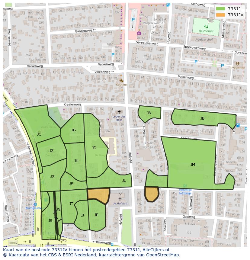 Afbeelding van het postcodegebied 7331 JV op de kaart.