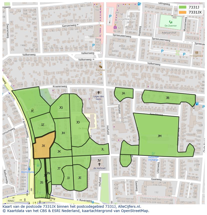 Afbeelding van het postcodegebied 7331 JX op de kaart.
