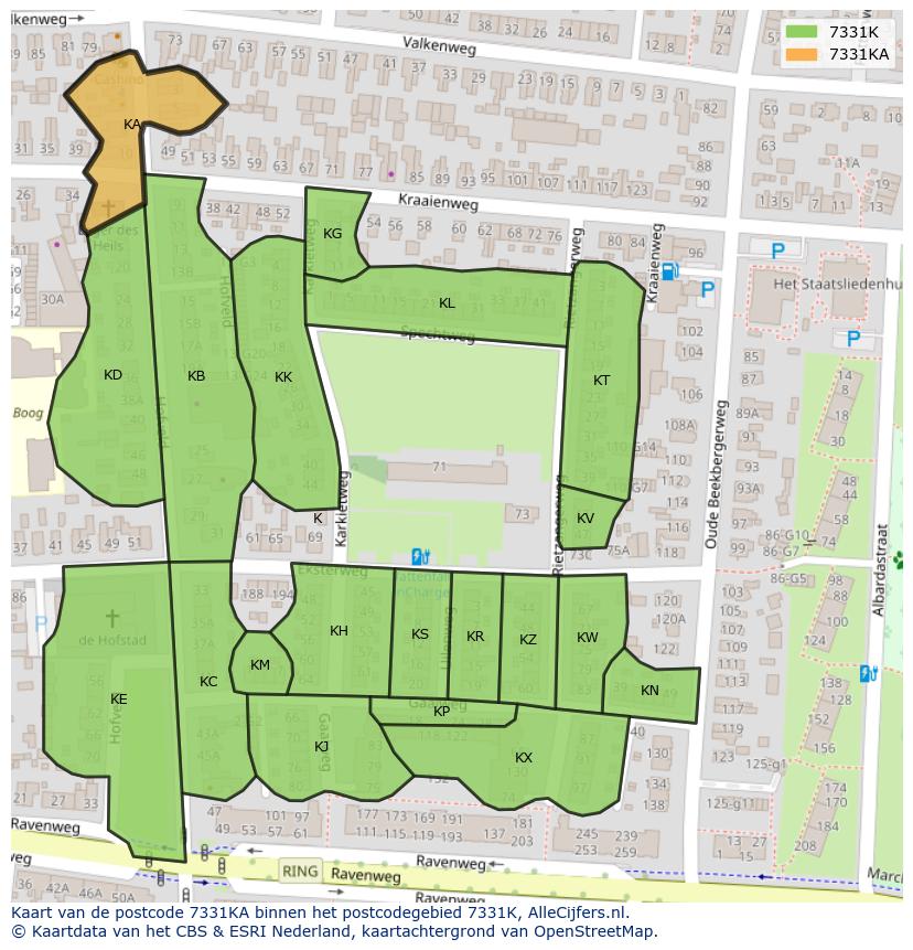Afbeelding van het postcodegebied 7331 KA op de kaart.