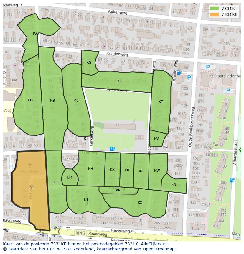 Afbeelding van het postcodegebied 7331 KE op de kaart.