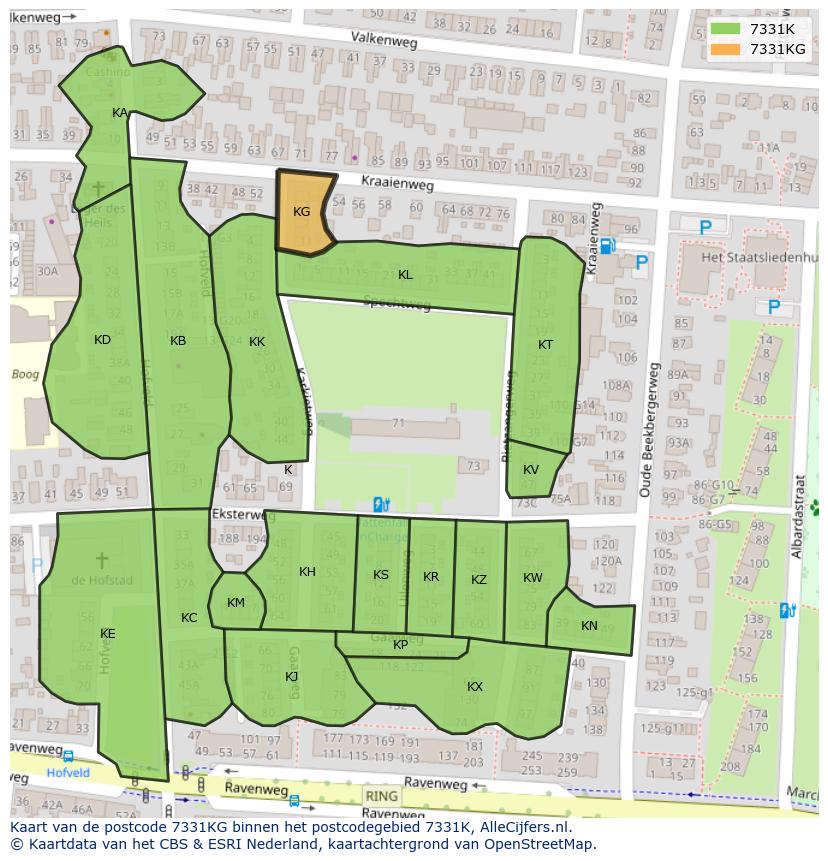 Afbeelding van het postcodegebied 7331 KG op de kaart.