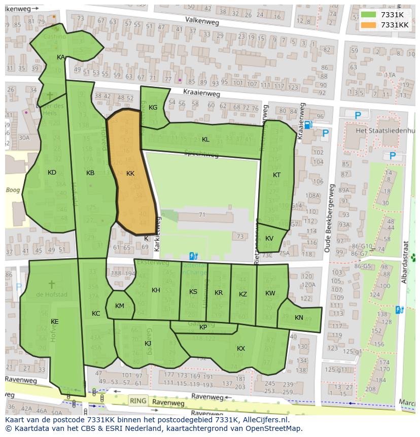Afbeelding van het postcodegebied 7331 KK op de kaart.