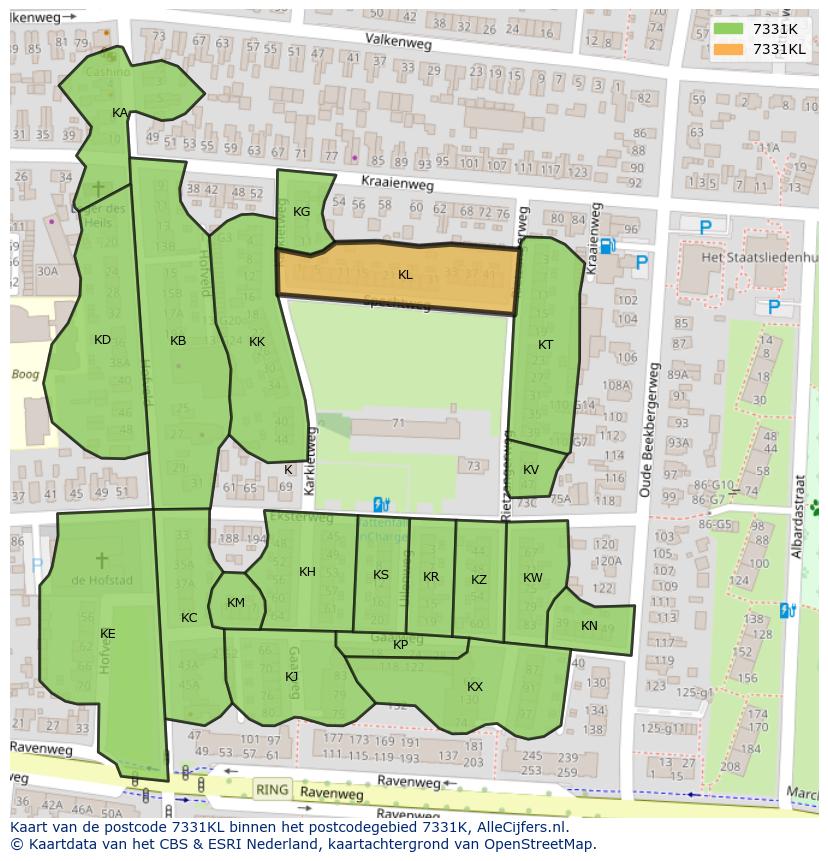 Afbeelding van het postcodegebied 7331 KL op de kaart.