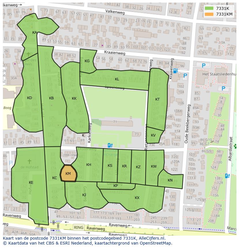 Afbeelding van het postcodegebied 7331 KM op de kaart.