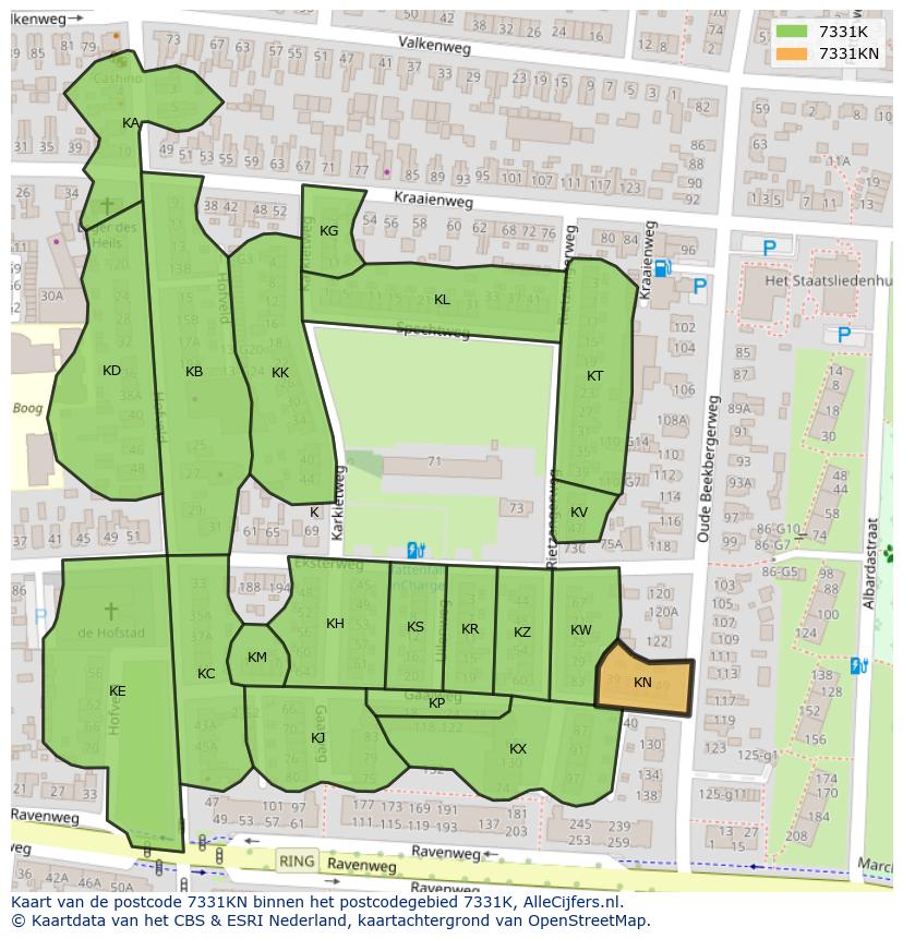 Afbeelding van het postcodegebied 7331 KN op de kaart.