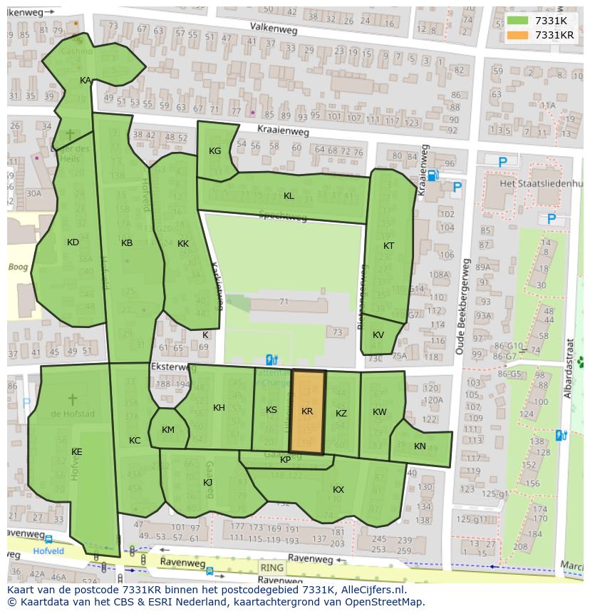 Afbeelding van het postcodegebied 7331 KR op de kaart.