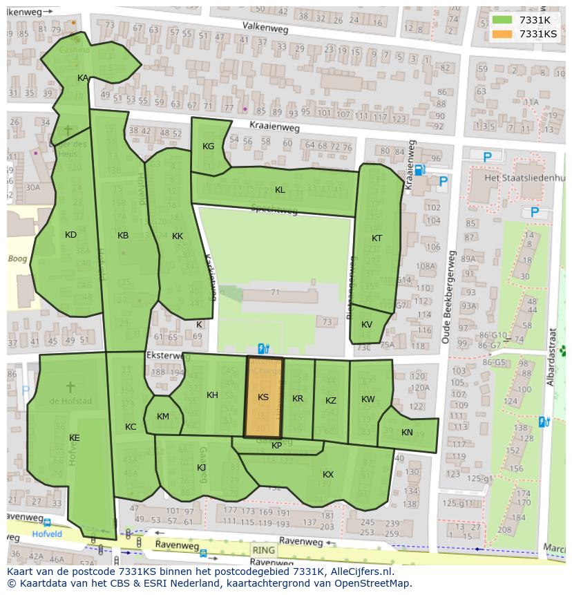 Afbeelding van het postcodegebied 7331 KS op de kaart.