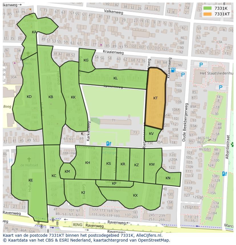 Afbeelding van het postcodegebied 7331 KT op de kaart.