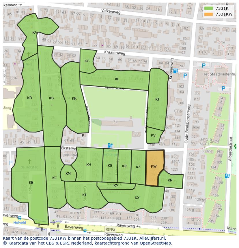 Afbeelding van het postcodegebied 7331 KW op de kaart.