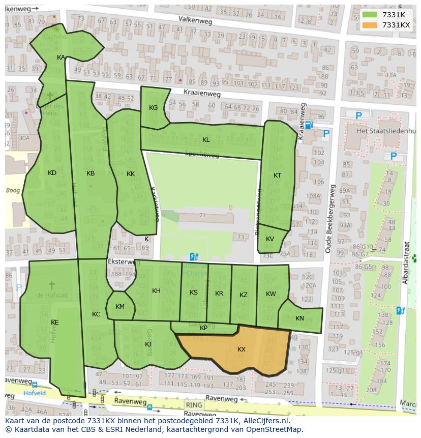 Afbeelding van het postcodegebied 7331 KX op de kaart.