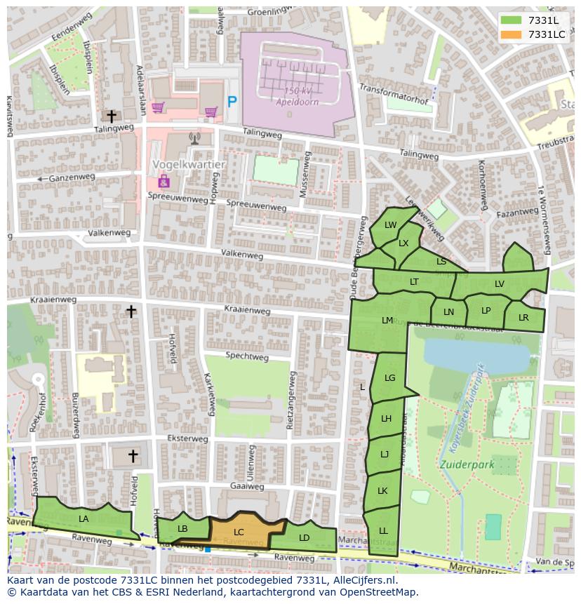 Afbeelding van het postcodegebied 7331 LC op de kaart.