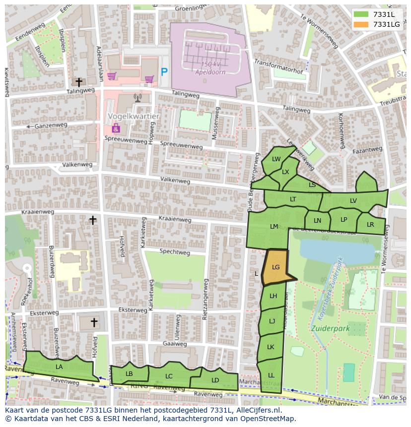 Afbeelding van het postcodegebied 7331 LG op de kaart.