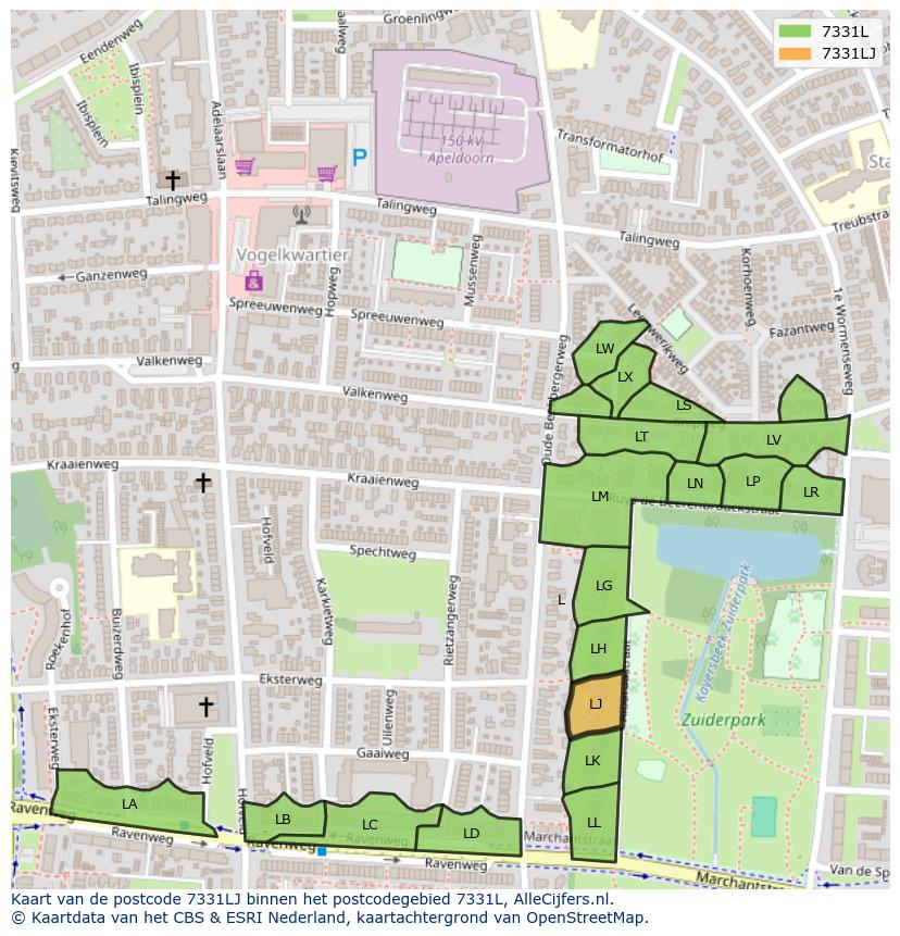 Afbeelding van het postcodegebied 7331 LJ op de kaart.