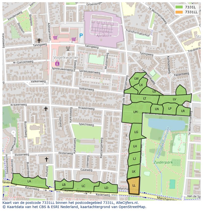 Afbeelding van het postcodegebied 7331 LL op de kaart.