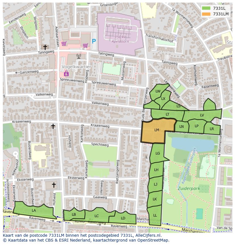 Afbeelding van het postcodegebied 7331 LM op de kaart.