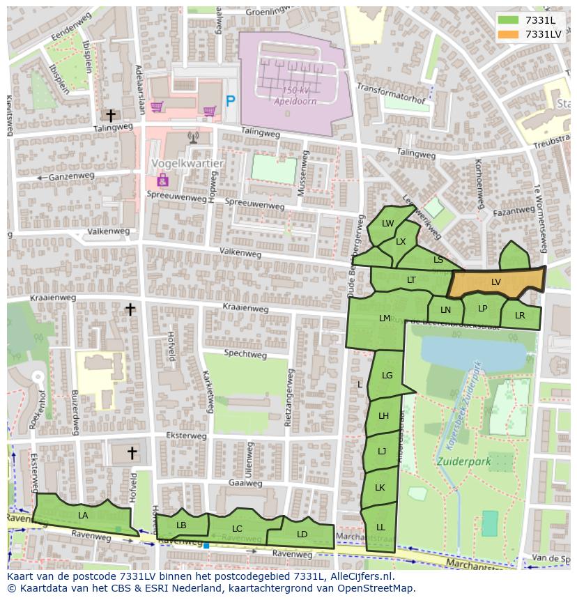 Afbeelding van het postcodegebied 7331 LV op de kaart.