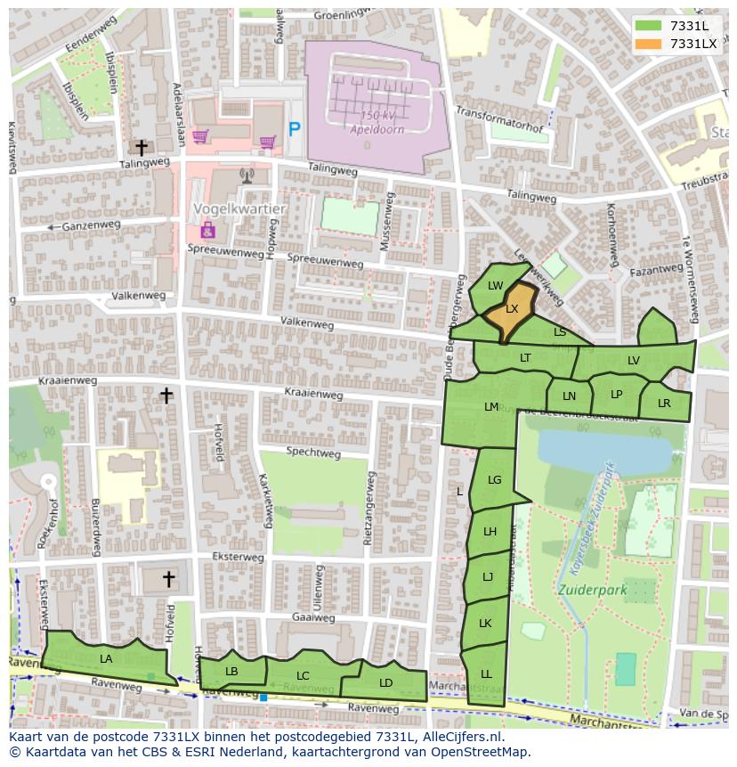 Afbeelding van het postcodegebied 7331 LX op de kaart.